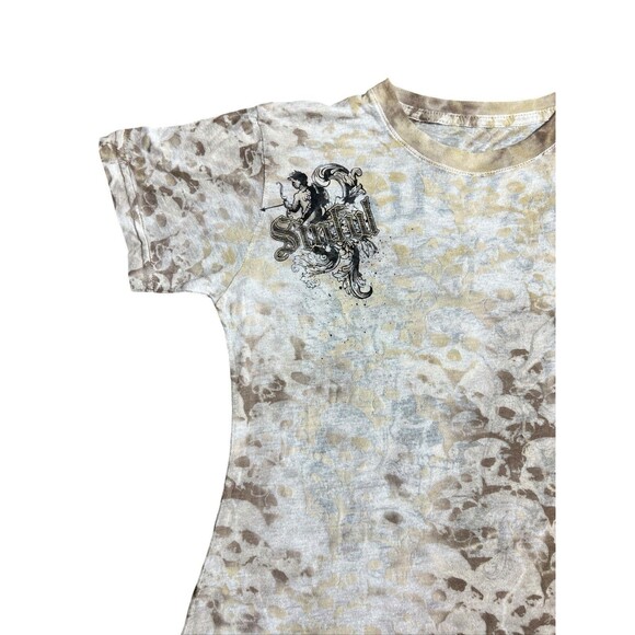 Sinful T-Shirt Womens Brown Y2K Skull Wings Transparent Grunge Distressed HTF - Picture 5 of 12